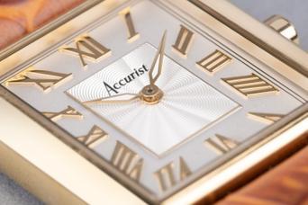 Accurist Rectangle Ladies Watch Gold Case Tan Leather Strap